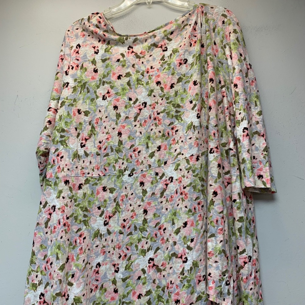 J. Jill Love Linen Tunic Women XL Pink Floral Excellent 100% Linen 3/4 Sleeve